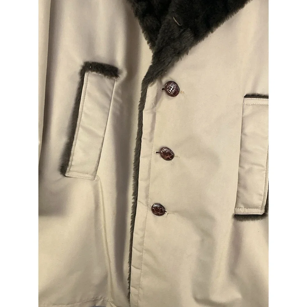 Haband Men's Fur Lined Coat Tan Button Front Warm Winter Jacket Size M